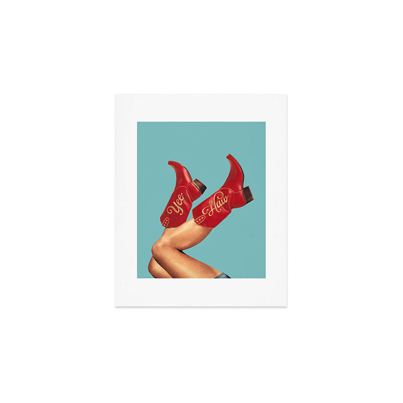 These Boots - Yee haw Cherry Red n Blue Art Print Gallery Image 1