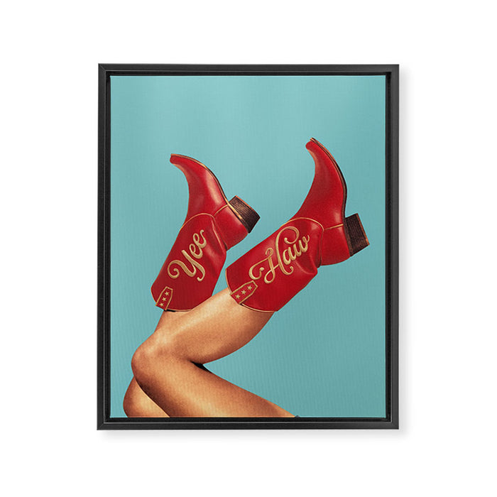 These Boots - Yee haw Cherry Red n Blue Framed Canvas Print Gallery Image 1
