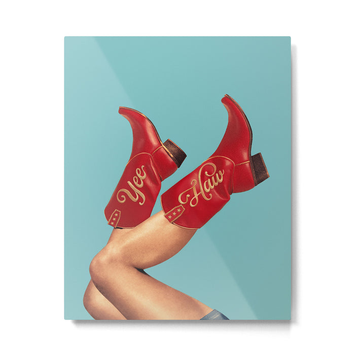 These Boots - Yee haw Cherry Red n Blue Metal Print Gallery Image 1