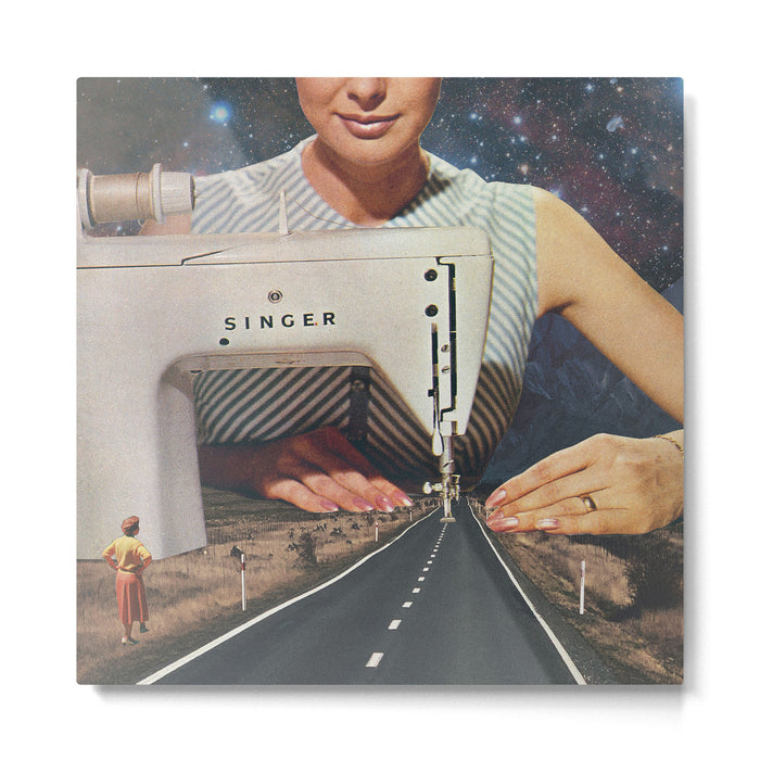 This is how a road gets made - Sewing Machine, A mindful journey  Metal Print Gallery Image 1