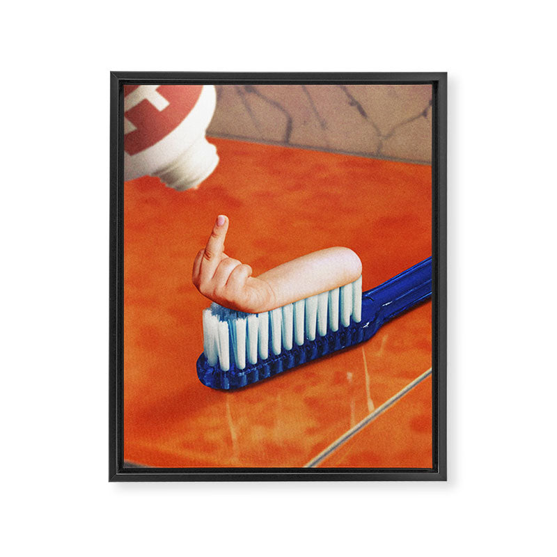 Up your mouth - Middle finger toothpaste Framed Canvas Print Gallery Image 8