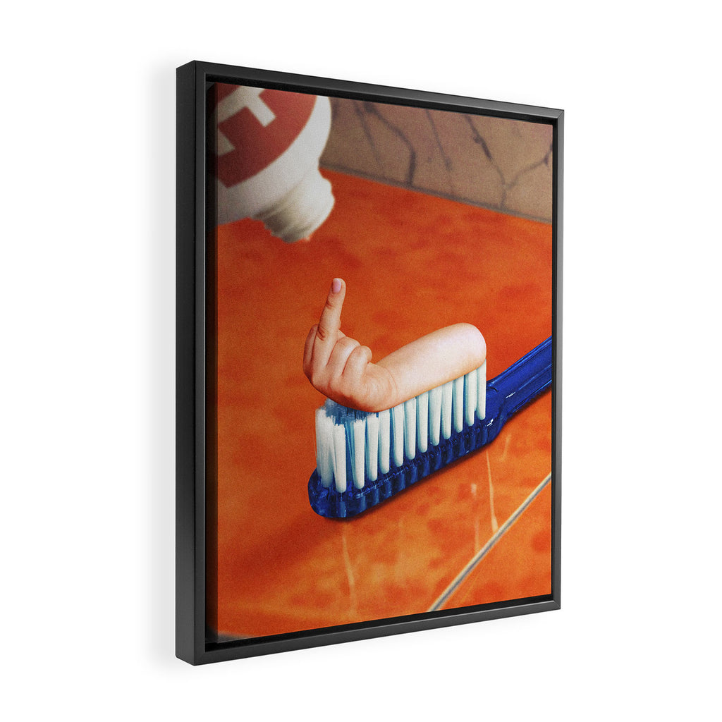 Up your mouth - Middle finger toothpaste Framed Canvas Print Gallery Image 2