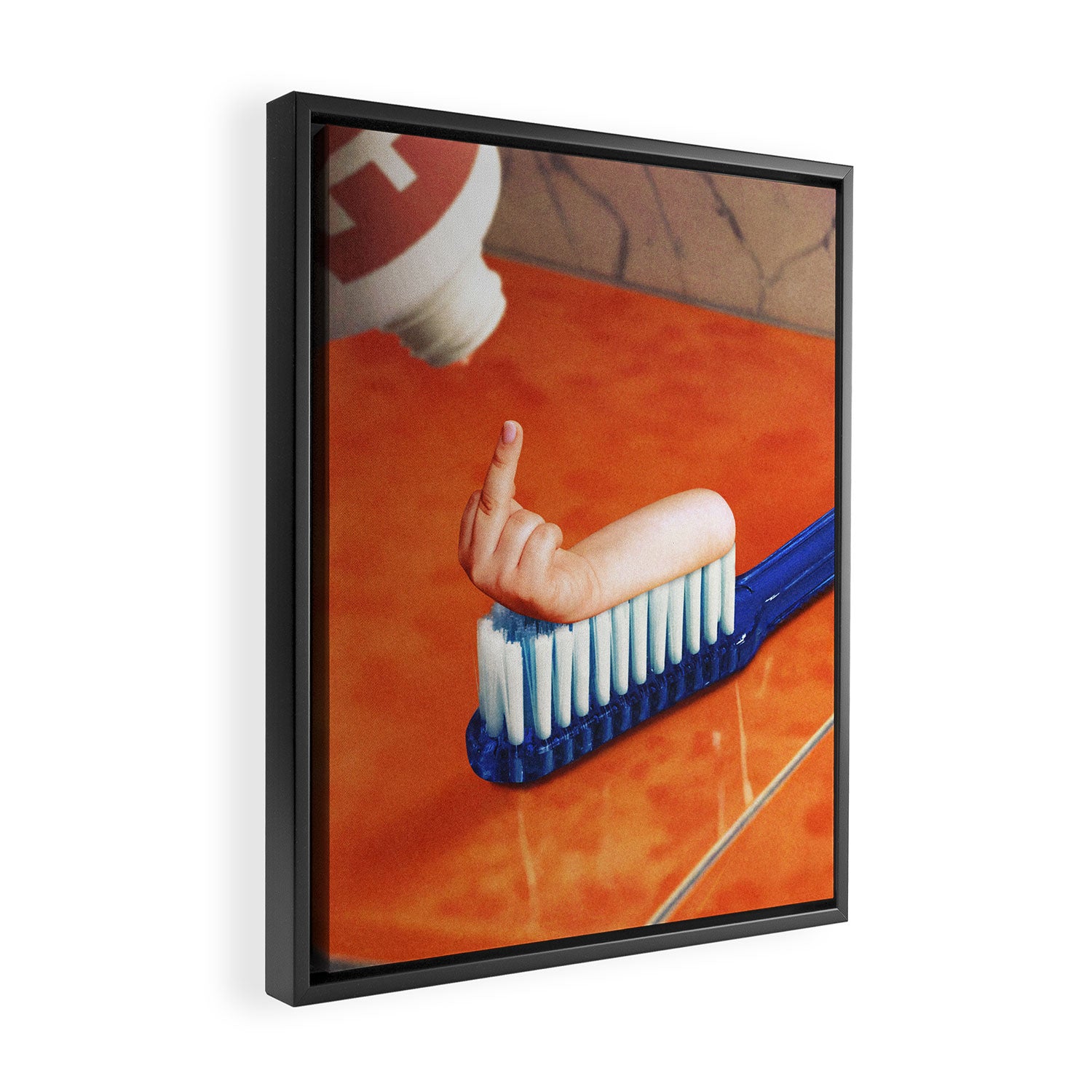 Up your mouth - Middle finger toothpaste Framed Canvas Print Gallery Image 2