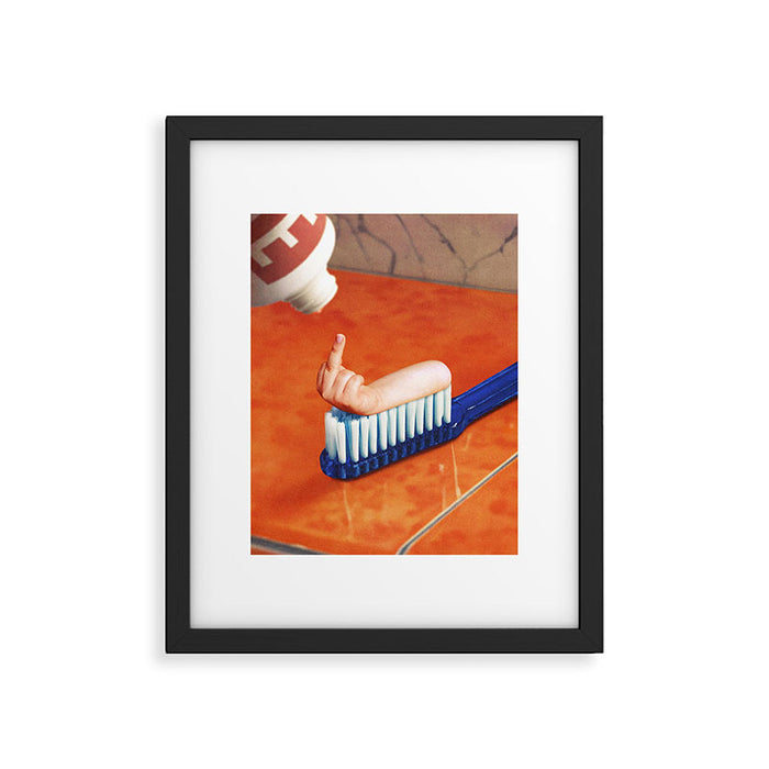 Up your mouth - Middle finger toothpaste Framed Art Print Gallery Image 1