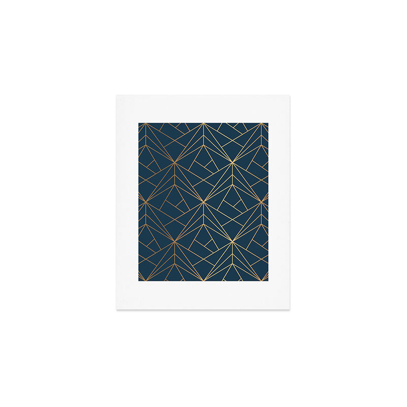 Benjamin Moore Hidden Sapphire Gold Geometric Pattern With White Shimmer Art Print Gallery Image 1