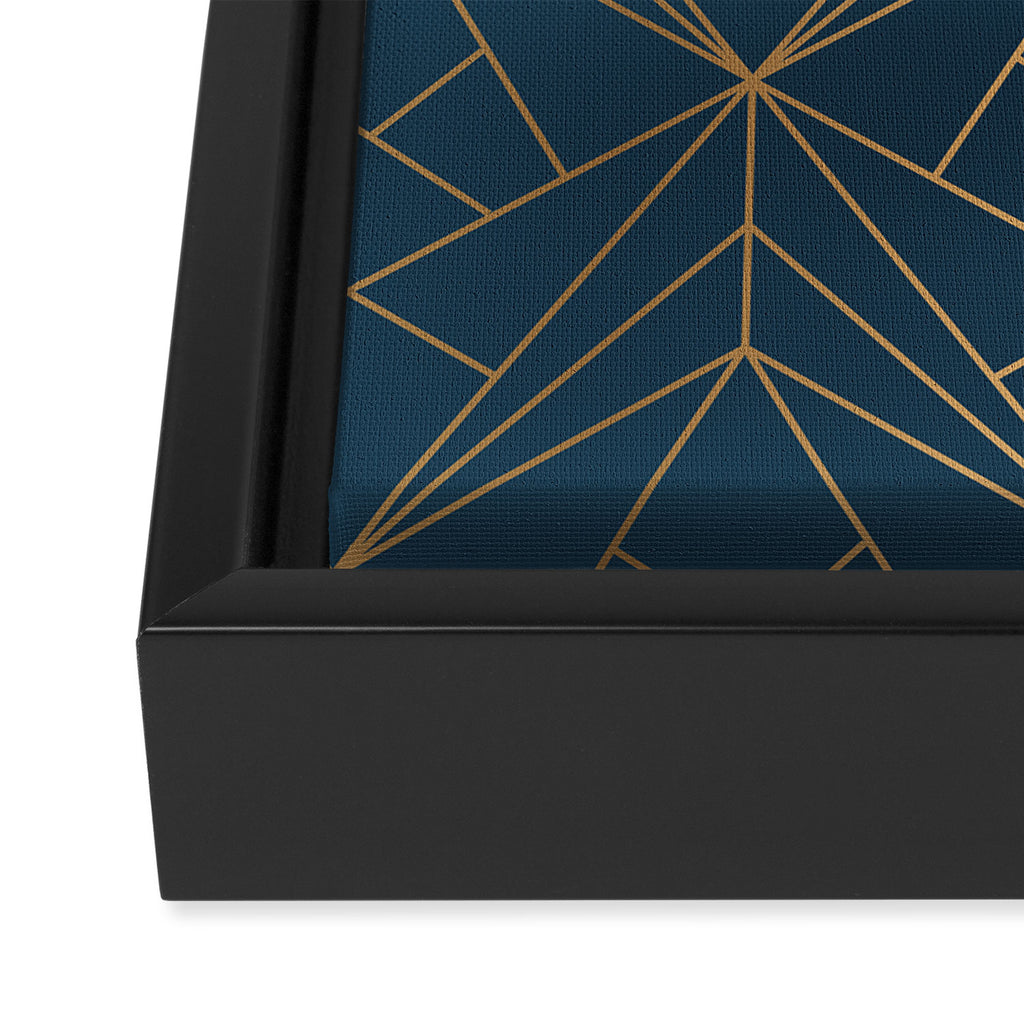 Benjamin Moore Hidden Sapphire Gold Geometric Pattern With White Shimmer Framed Canvas Print Gallery Image 3