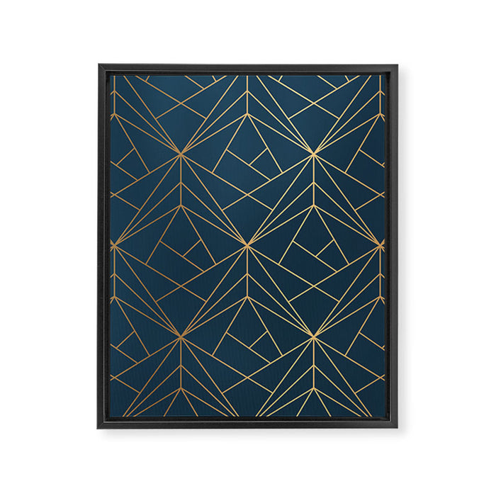 Benjamin Moore Hidden Sapphire Gold Geometric Pattern With White Shimmer Framed Canvas Print Gallery Image 1