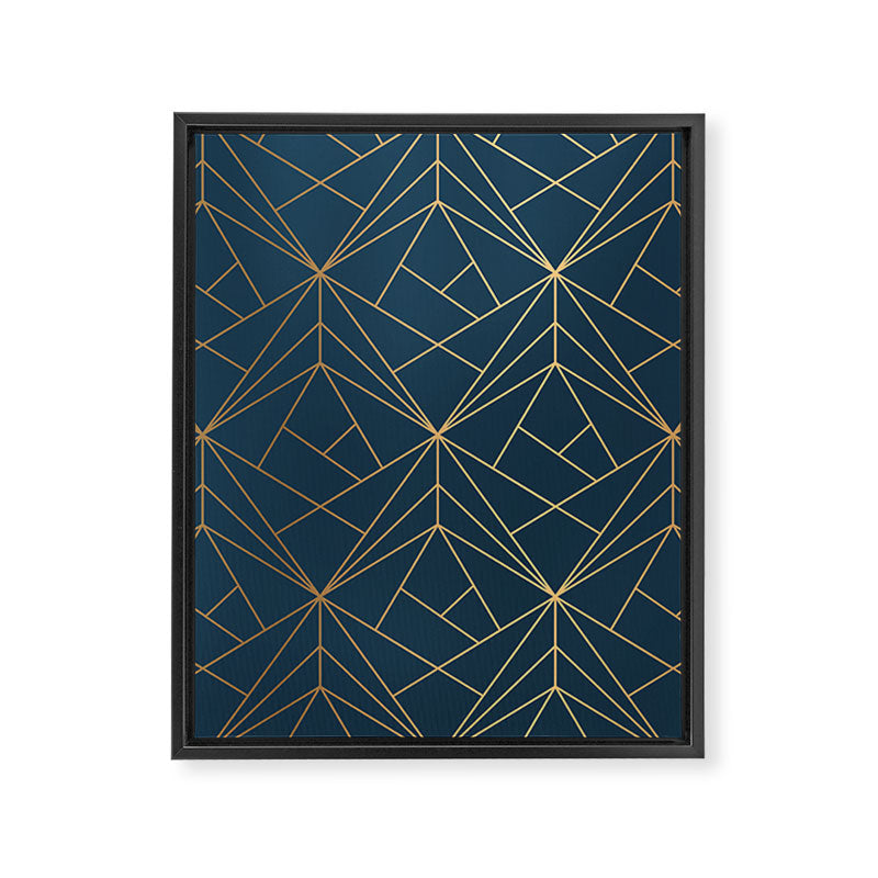 Benjamin Moore Hidden Sapphire Gold Geometric Pattern With White Shimmer Framed Canvas Print Gallery Image 8