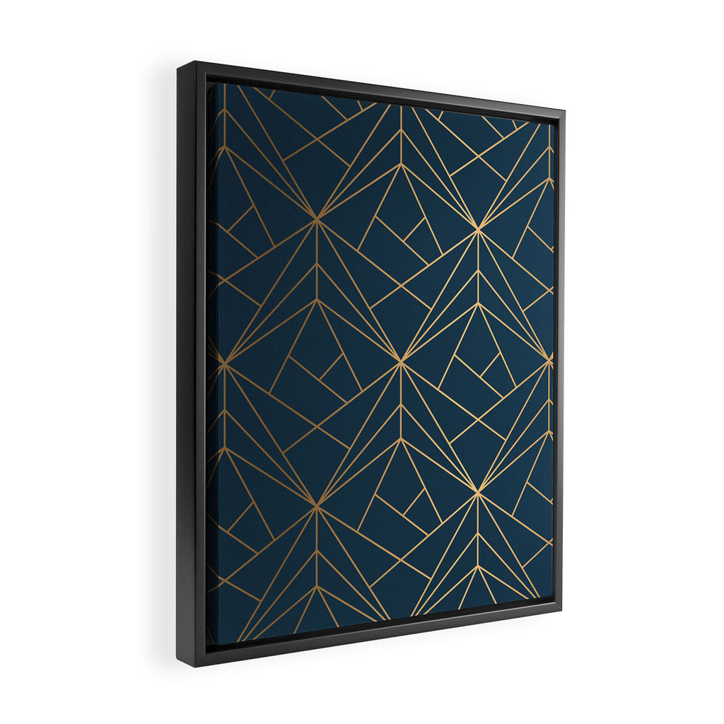 Benjamin Moore Hidden Sapphire Gold Geometric Pattern With White Shimmer Framed Canvas Print Gallery Image 2
