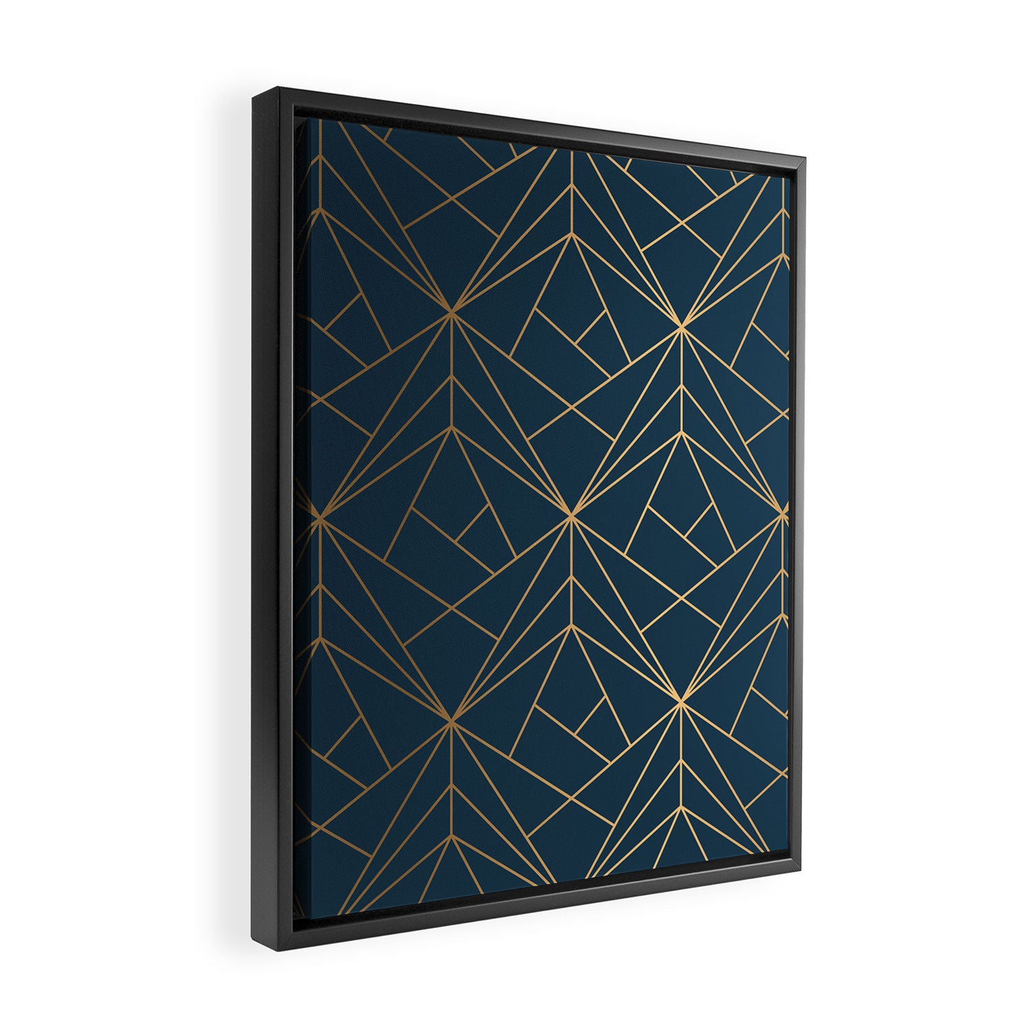 Benjamin Moore Hidden Sapphire Gold Geometric Pattern With White Shimmer Framed Canvas Print Gallery Image 2