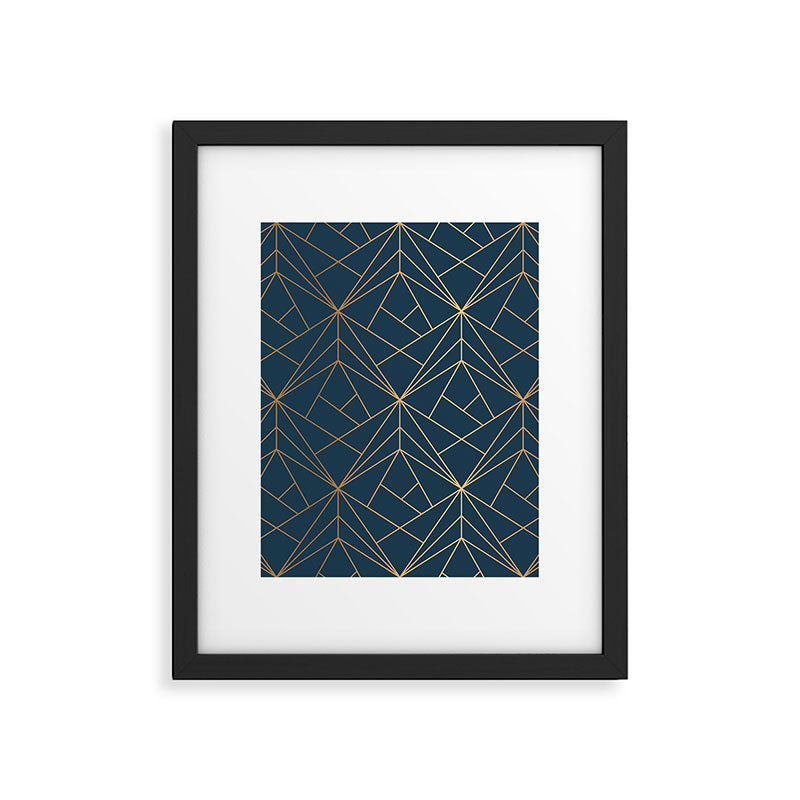Benjamin Moore Hidden Sapphire Gold Geometric Pattern With White Shimmer Framed Art Print Gallery Image 6