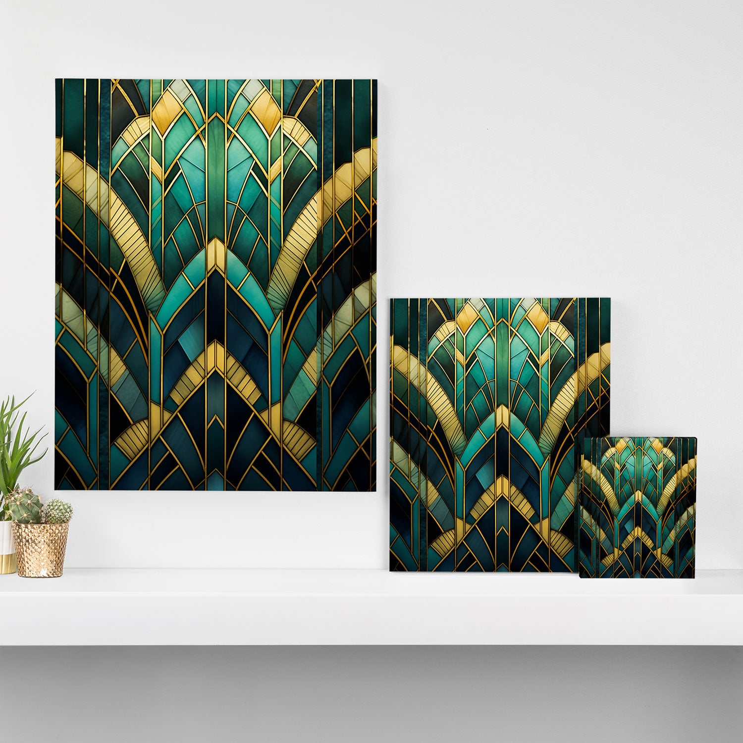 Gatsby Inspired Dark Green Gold Art Deco Pattern Canvas Print Gallery Image 3