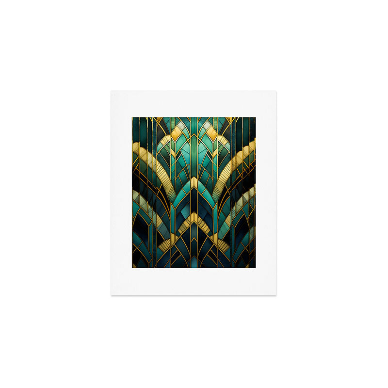 Gatsby Inspired Dark Green Gold Art Deco Pattern Art Print Gallery Image 1