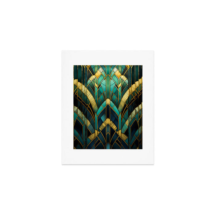 Gatsby Inspired Dark Green Gold Art Deco Pattern Art Print Gallery Image 1