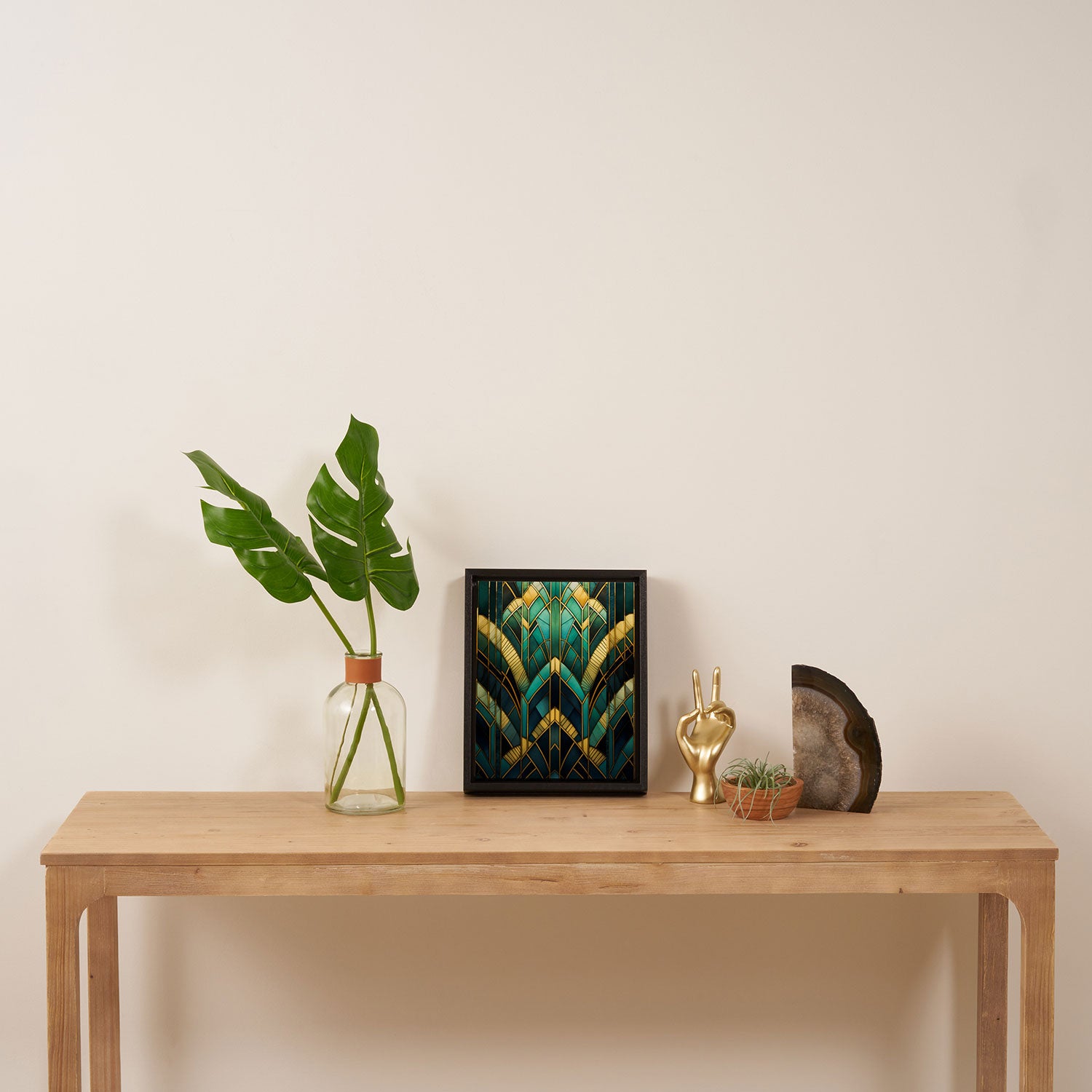 Gatsby Inspired Dark Green Gold Art Deco Pattern Framed Canvas Print Gallery Image 4