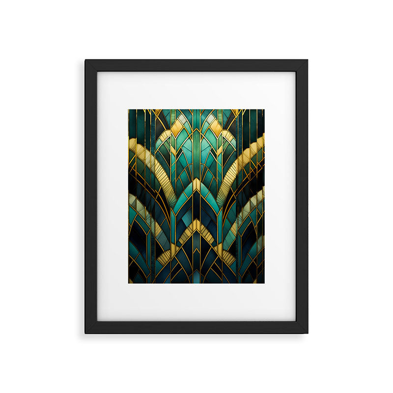 Gatsby Inspired Dark Green Gold Art Deco Pattern Framed Art Print Gallery Image 4
