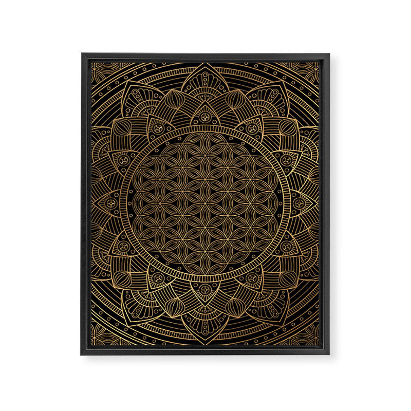 The Flower of Life Black Gold Mandala Framed Canvas Print Gallery Image 8