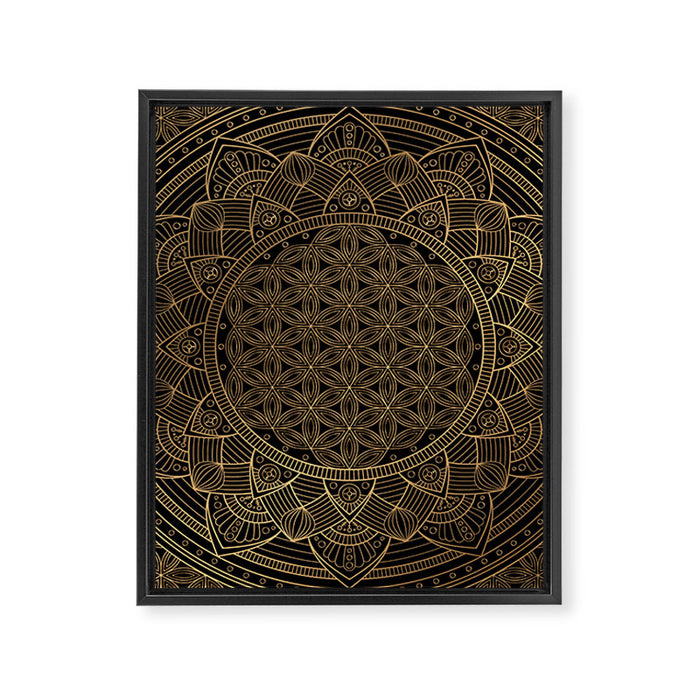 The Flower of Life Black Gold Mandala Framed Canvas Print Gallery Image 1