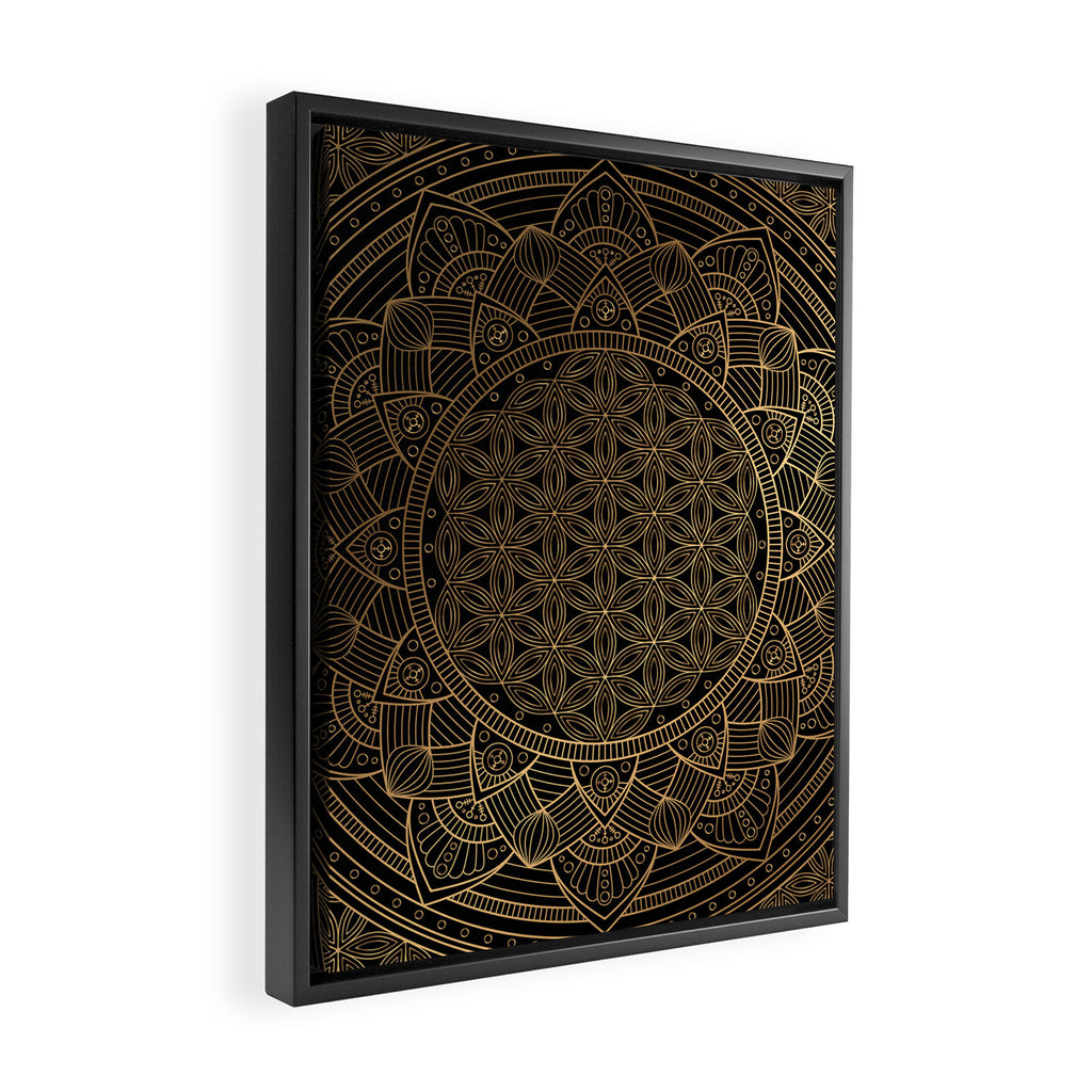 The Flower of Life Black Gold Mandala Framed Canvas Print Gallery Image 2