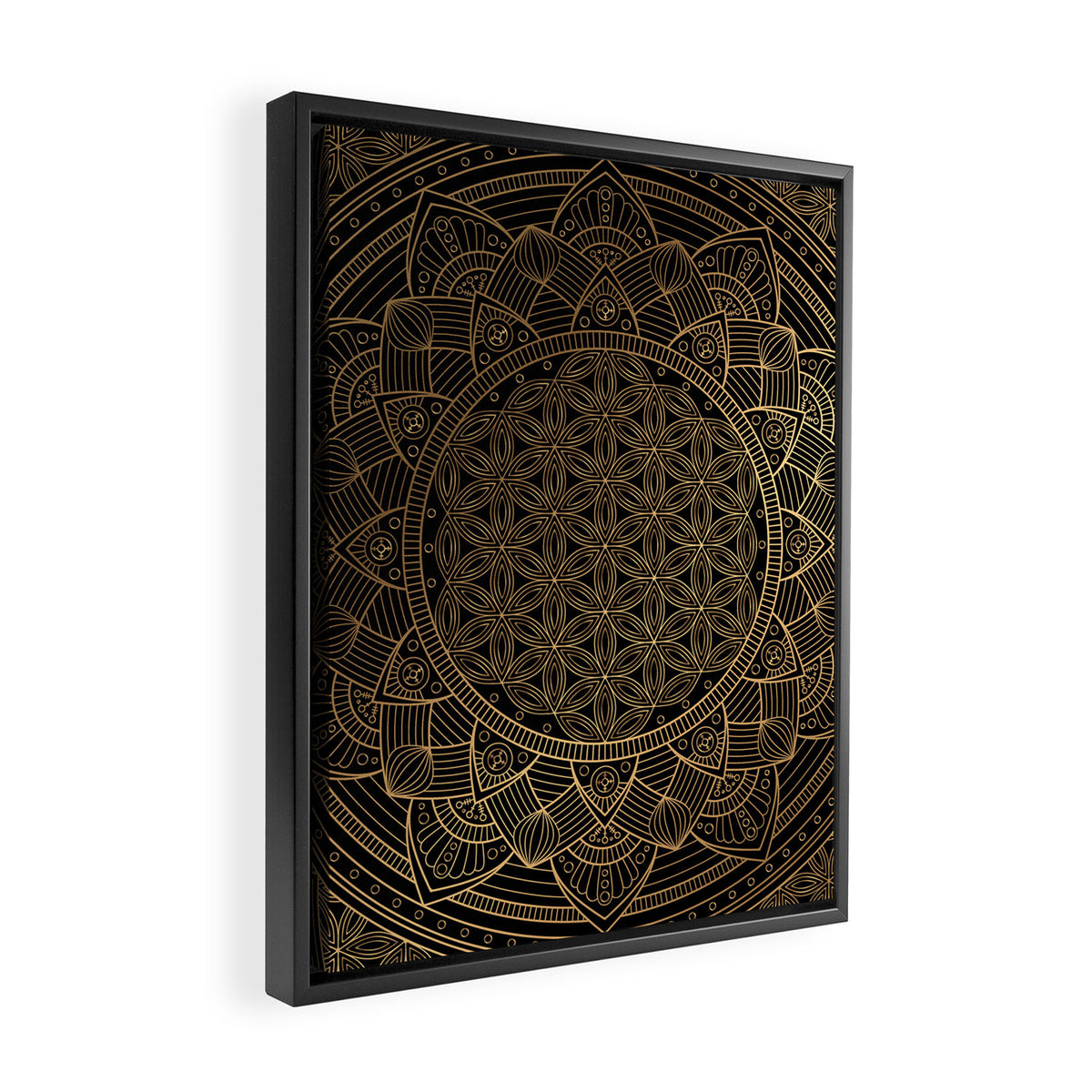 The Flower of Life Black Gold Mandala Framed Canvas Print Gallery Image 2