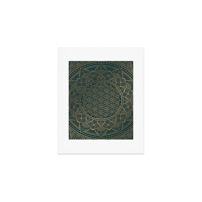 The Flower of Life Gold Mandala On Dark Green Art Print Gallery Image 1