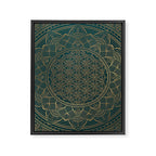 The Flower of Life Gold Mandala On Dark Green Framed Canvas Print Gallery Image 3