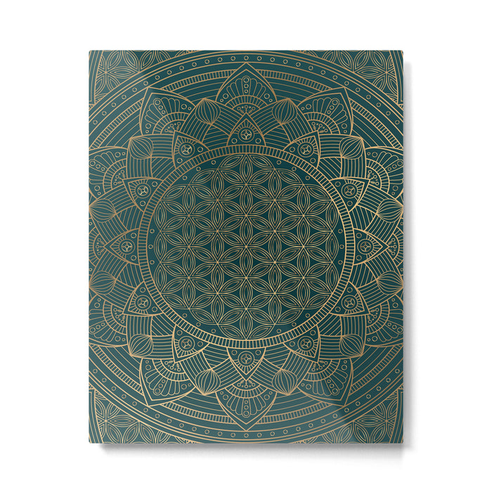 The Flower of Life Gold Mandala On Dark Green Metal Print Gallery Image 1