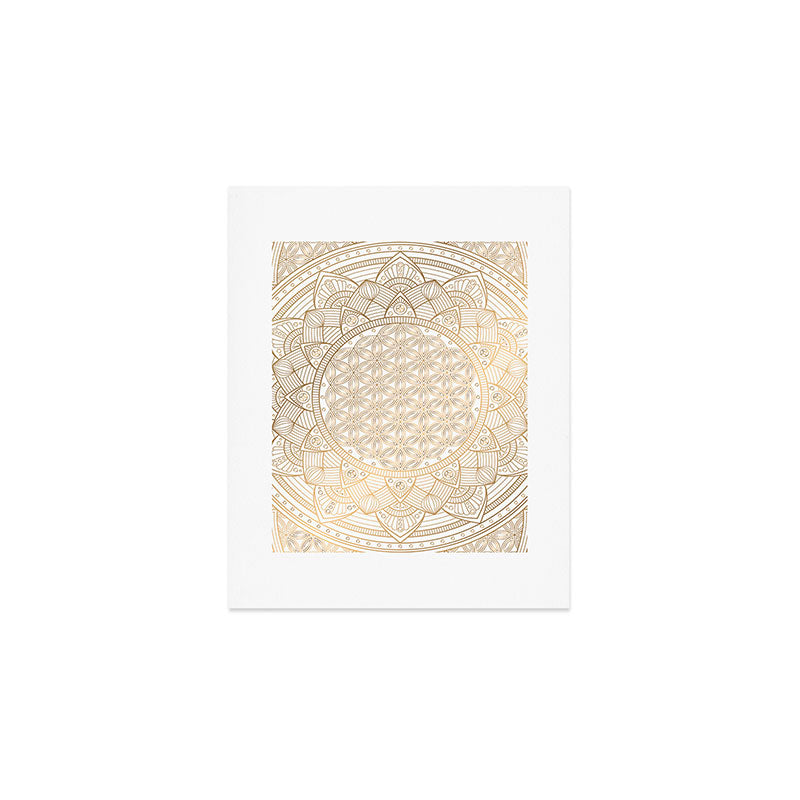 The Flower of Life Gold Mandala Pattern With White Shimmer Art Print Gallery Image 1