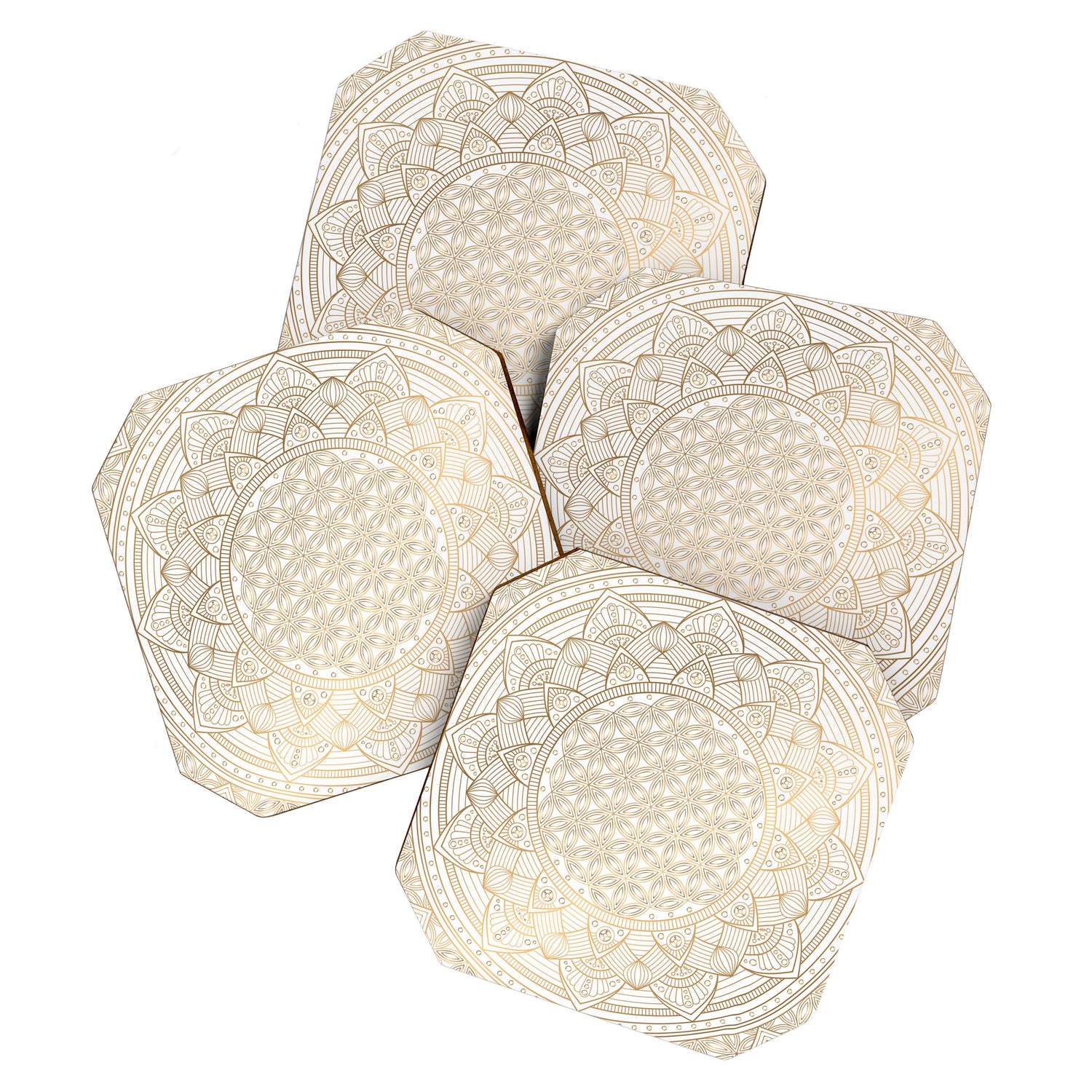 The Flower of Life Gold Mandala Pattern With White Shimmer Coaster Gallery Image 1