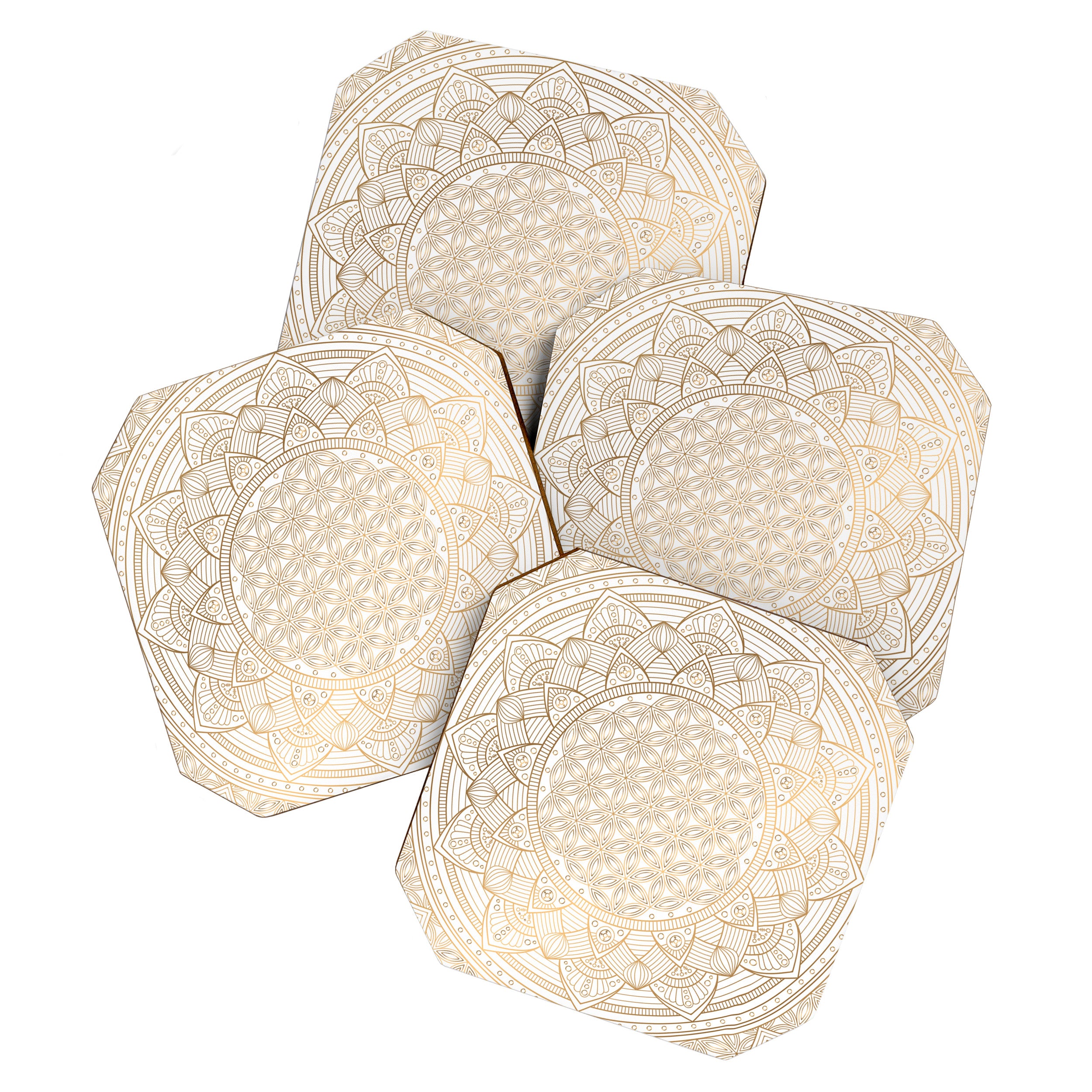 The Flower of Life Gold Mandala Pattern With White Shimmer Coaster Gallery Image 1