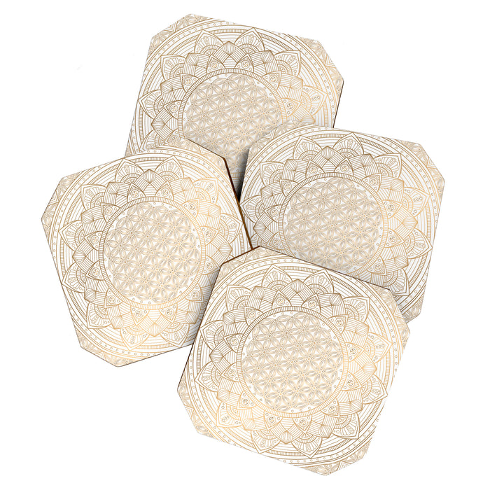The Flower of Life Gold Mandala Pattern With White Shimmer Coaster Gallery Image 1