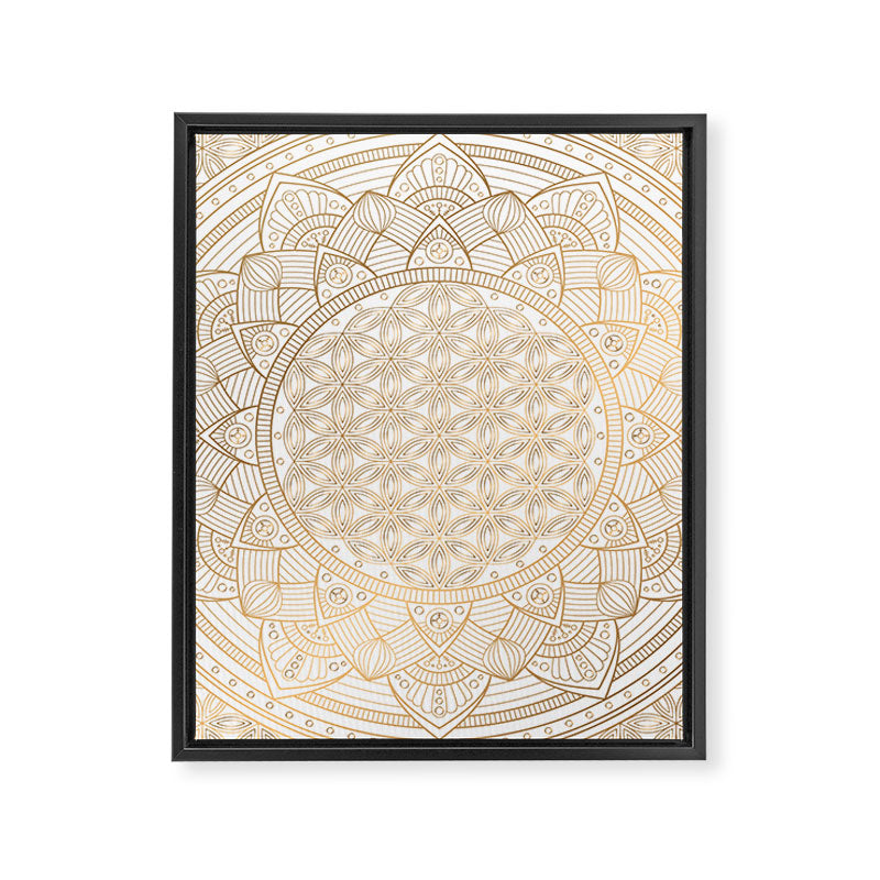 The Flower of Life Gold Mandala Pattern With White Shimmer Framed Canvas Print Gallery Image 8