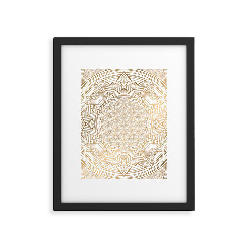 The Flower of Life Gold Mandala Pattern With White Shimmer Framed Art Print Gallery Image 6