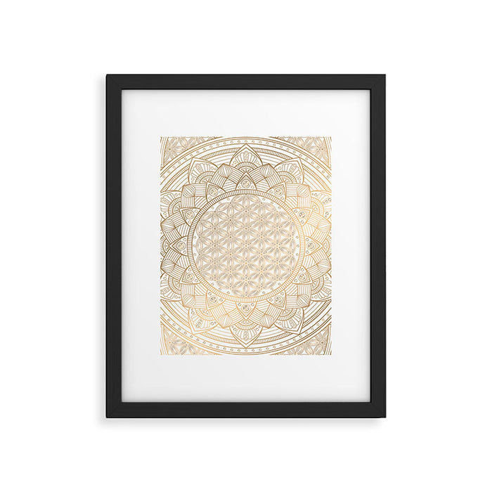 The Flower of Life Gold Mandala Pattern With White Shimmer Framed Art Print Gallery Image 1