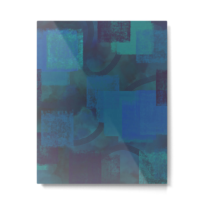 Geometric Abstract Painting in Blue Metal Print Gallery Image 1