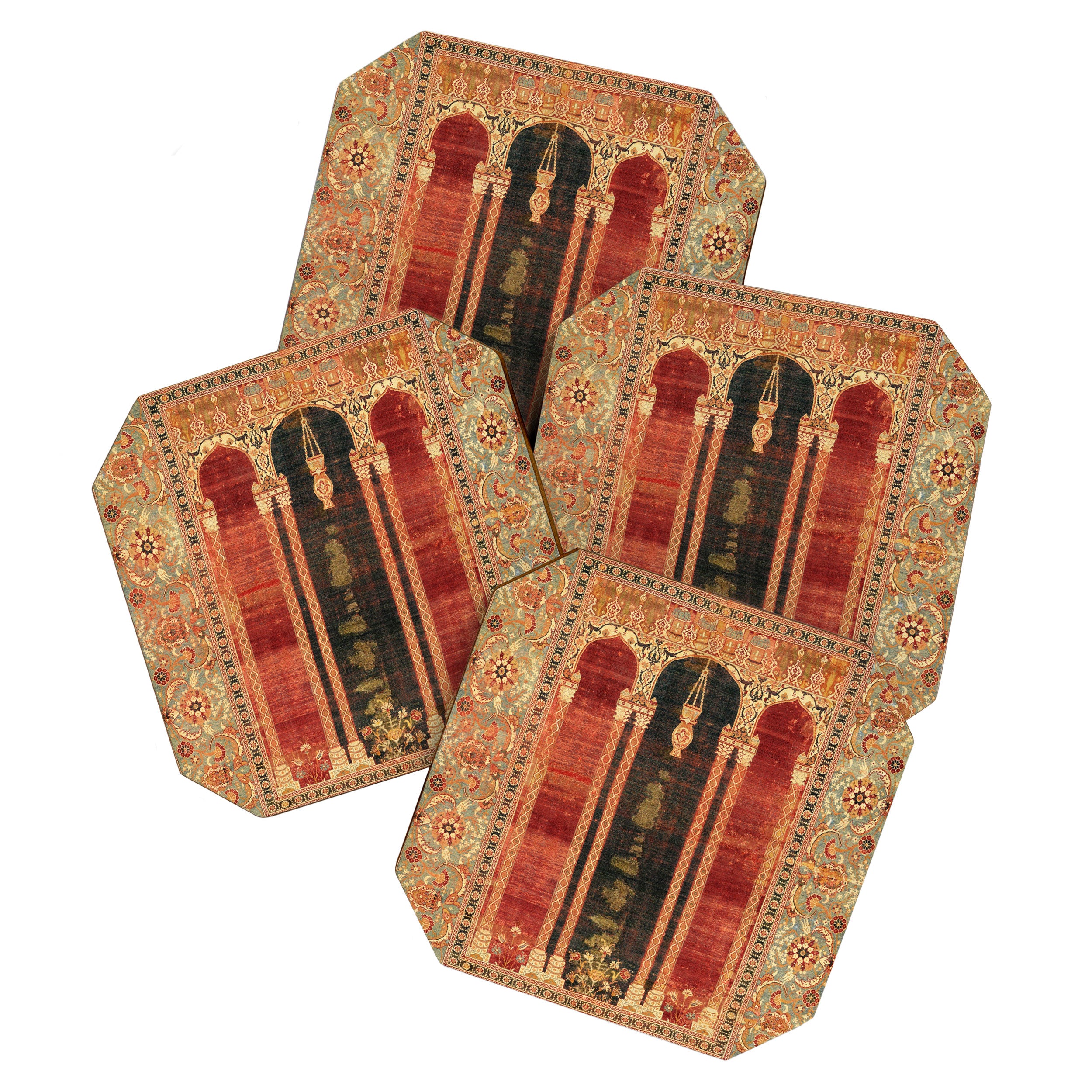 16th Century Carpet with Triple-Arch Design Turkish Print Coaster Gallery Image 1