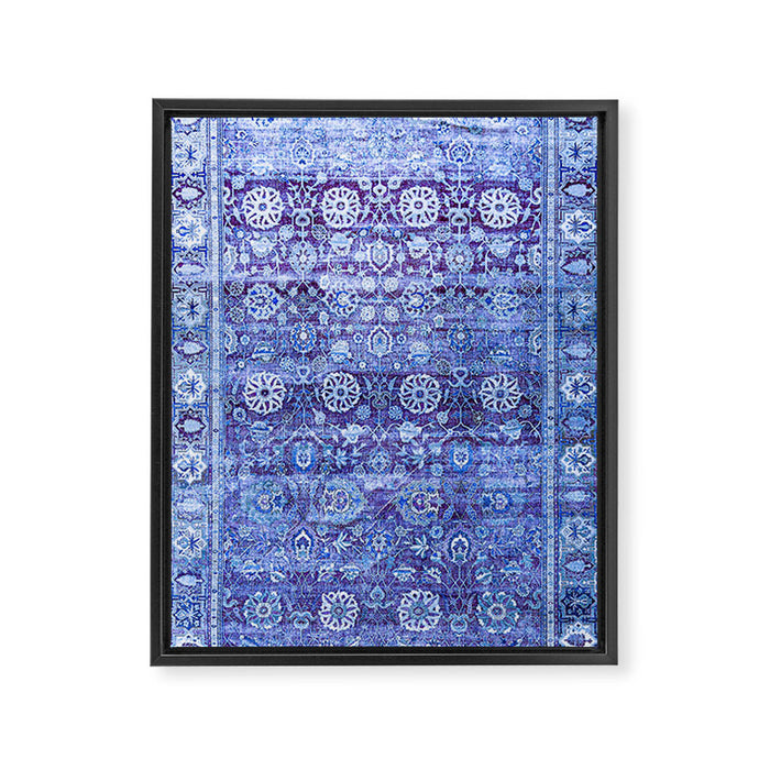 18th Century Isfahan Persian Rug Pattern in Blue Framed Canvas Print Gallery Image 1