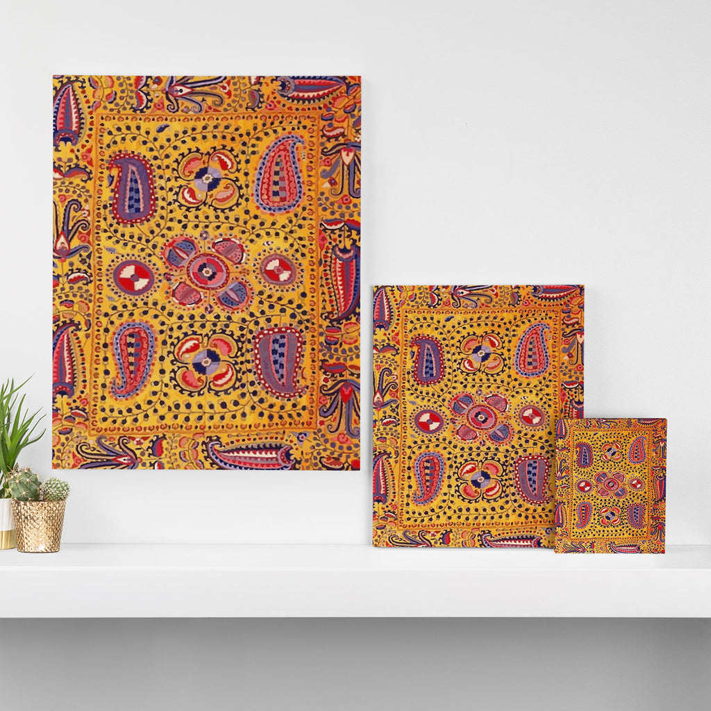 19th Century Uzbekistan Suzani with Gold Background  Canvas Print Gallery Image 3