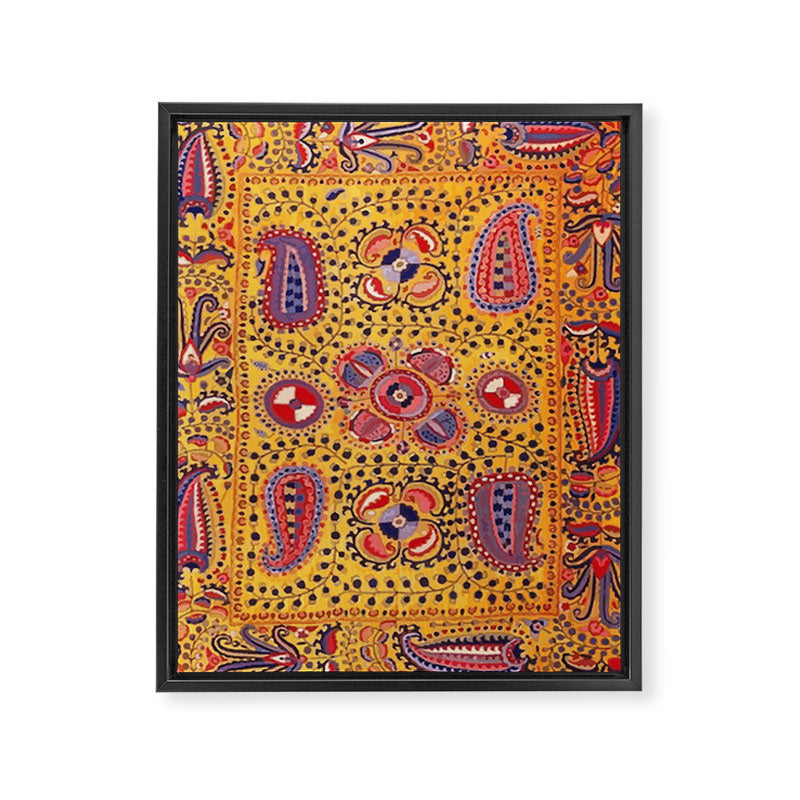 19th Century Uzbekistan Suzani with Gold Background  Framed Canvas Print Gallery Image 3