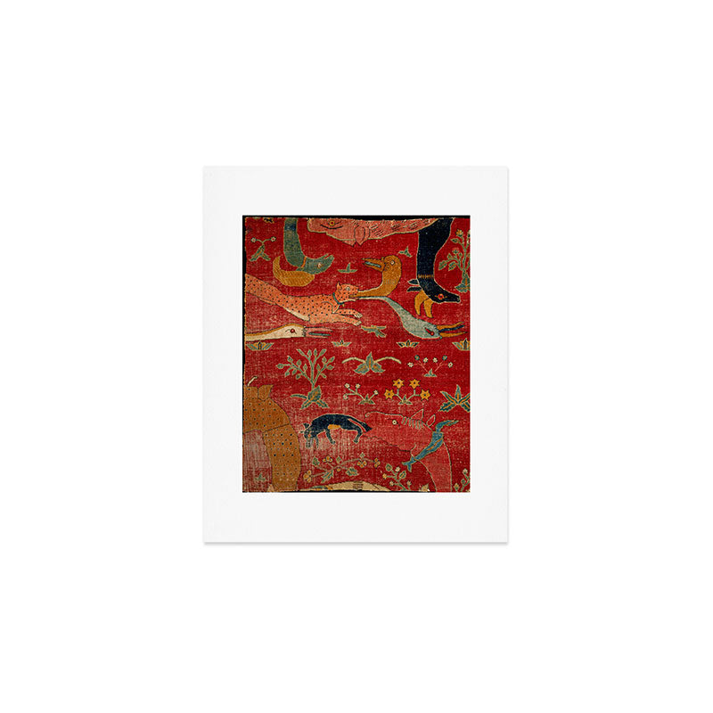 Animal Grotesques Mughal Carpet Fragment Digital Painting Art Print Gallery Image 1