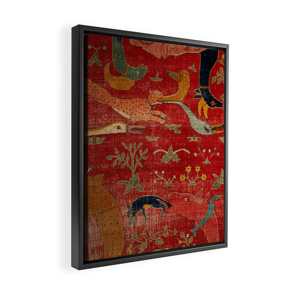 Animal Grotesques Mughal Carpet Fragment Digital Painting Framed Canvas Print Gallery Image 2