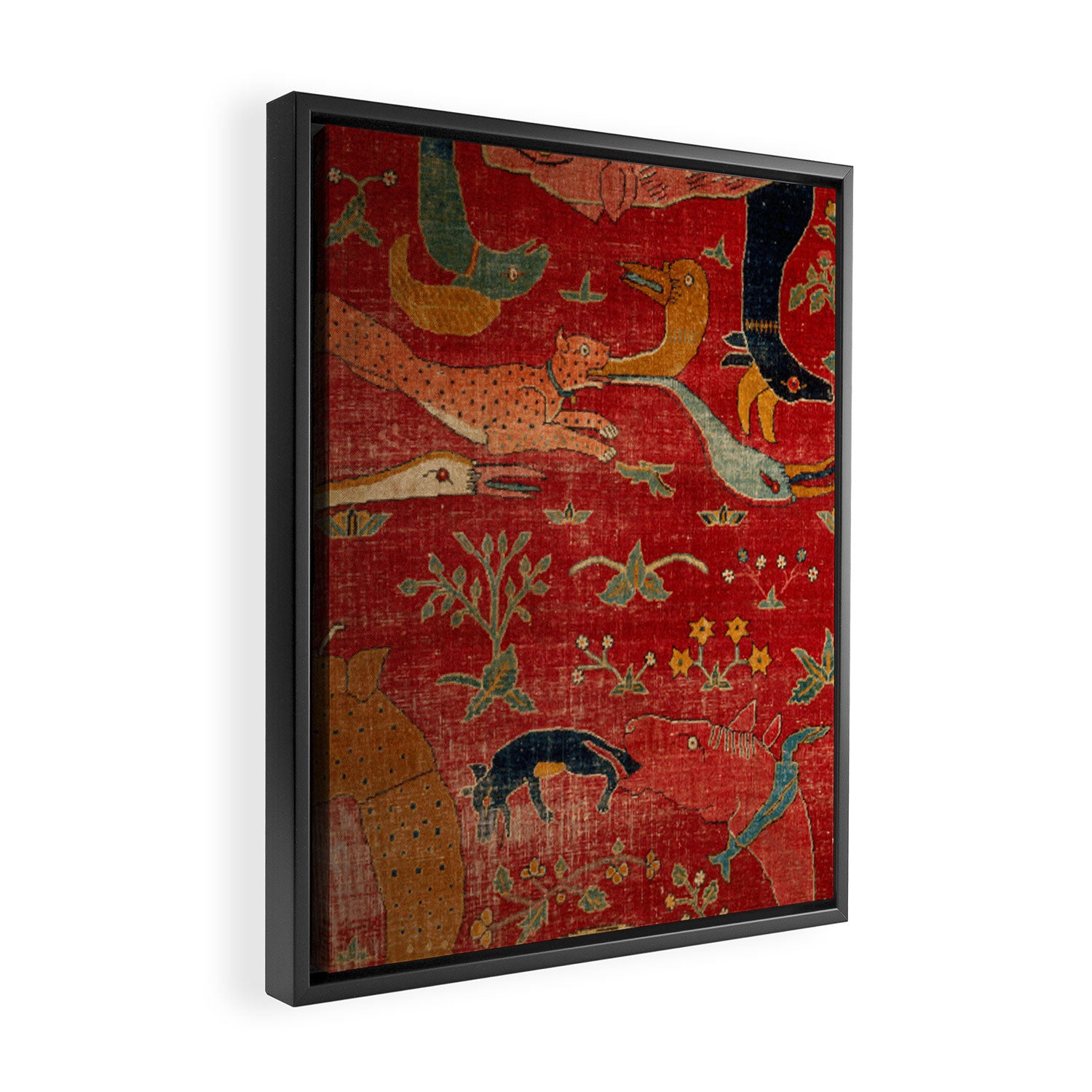Animal Grotesques Mughal Carpet Fragment Digital Painting Framed Canvas Print Gallery Image 2