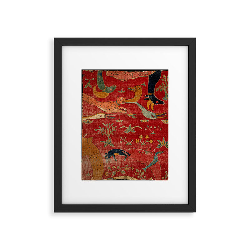 Animal Grotesques Mughal Carpet Fragment Digital Painting Framed Art Print Gallery Image 4
