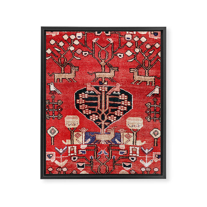Antique Animal & Bird Persian Rug Print Framed Canvas Print Gallery Image 1
