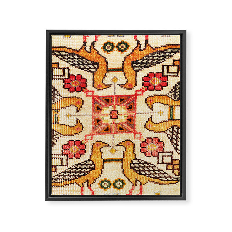 Antique Bird Motif Tabriz Persian Rug Print Framed Canvas Print Gallery Image 3