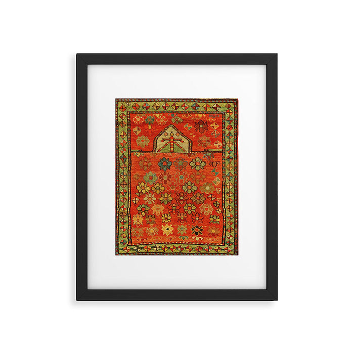Antique Caucasian Floral Rug Print Framed Art Print Gallery Image 1