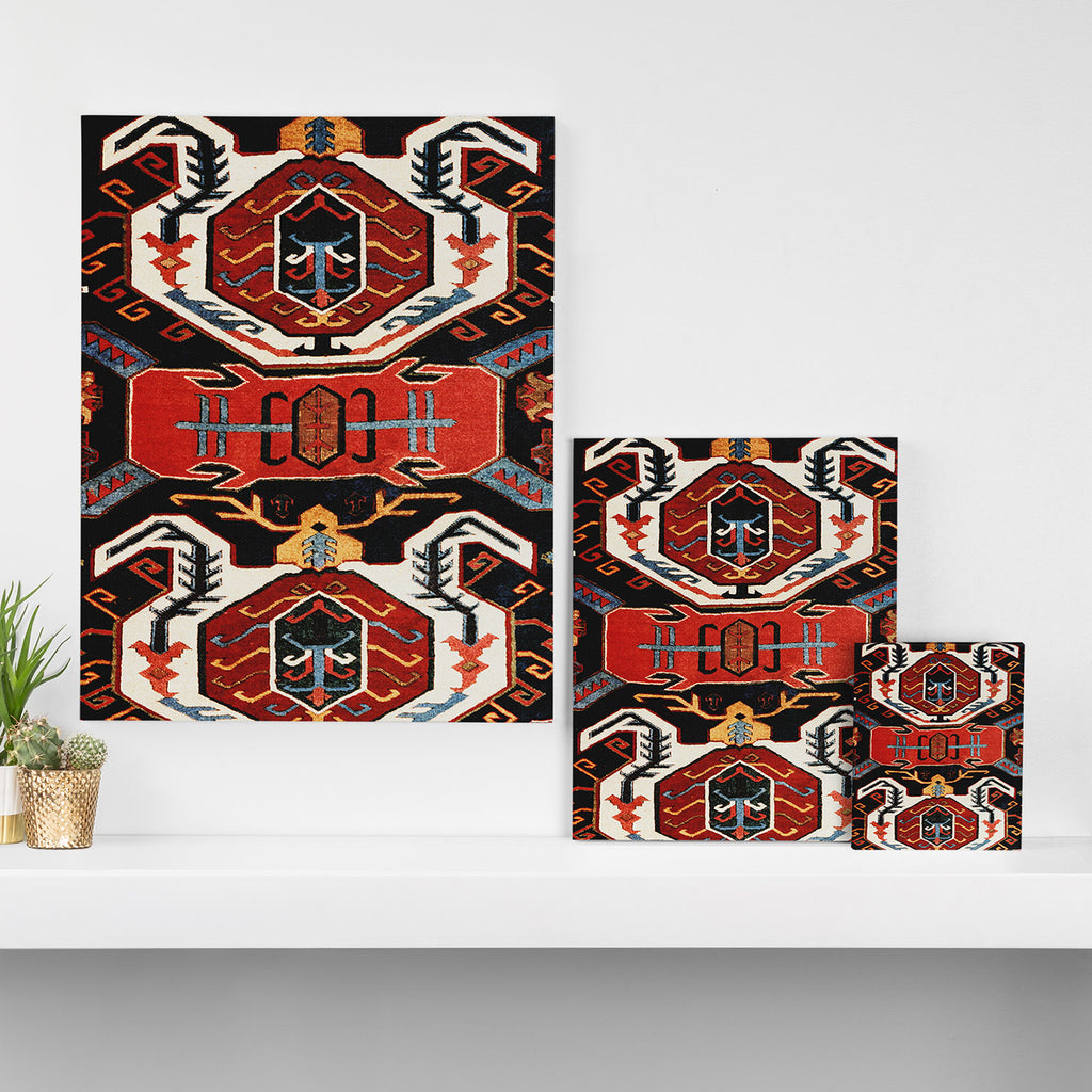 Antique Caucasian Rug With Abstract Animals Print Canvas Print Gallery Image 3