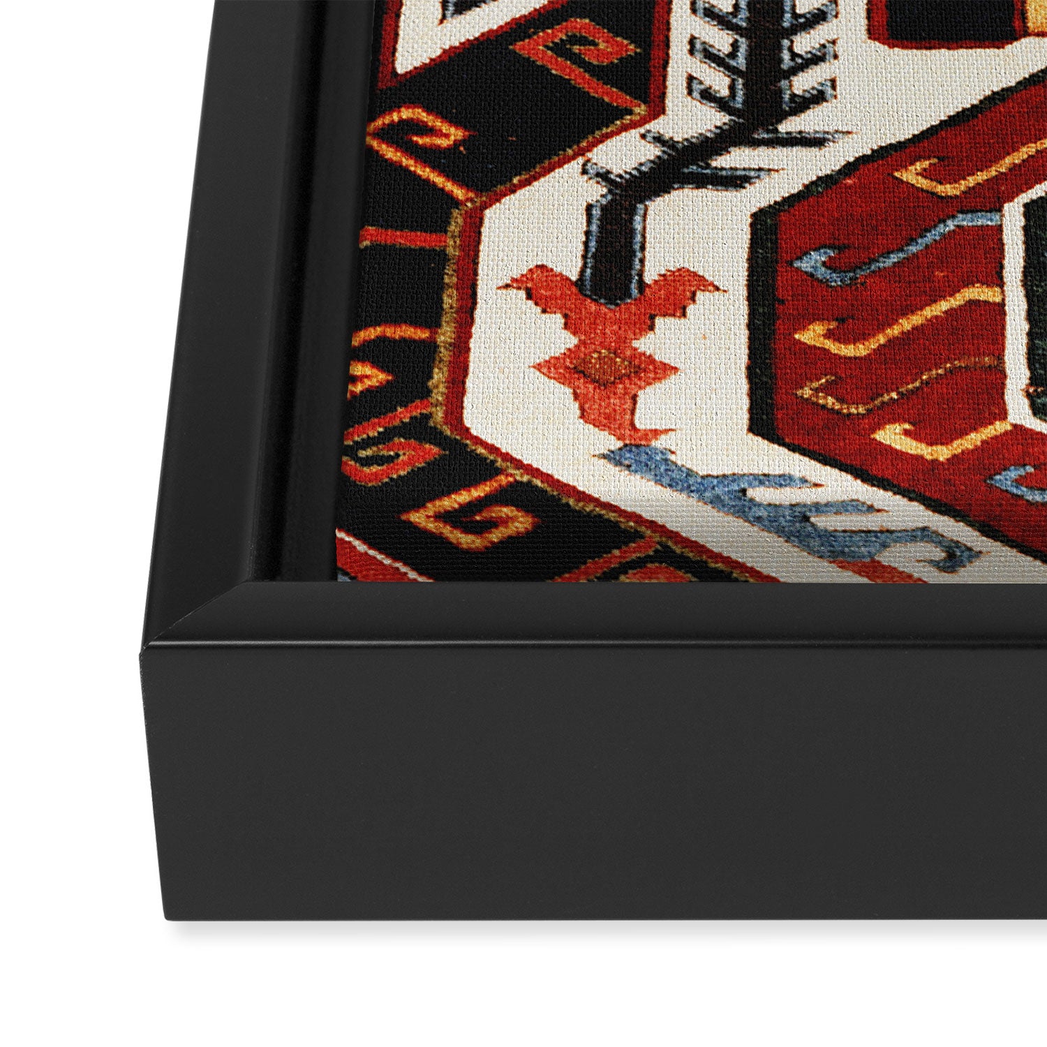 Antique Caucasian Rug With Abstract Animals Print Framed Canvas Print Gallery Image 3