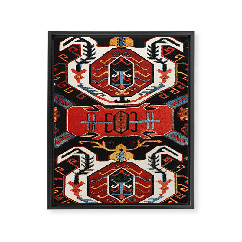 Antique Caucasian Rug With Abstract Animals Print Framed Canvas Print Gallery Image 3