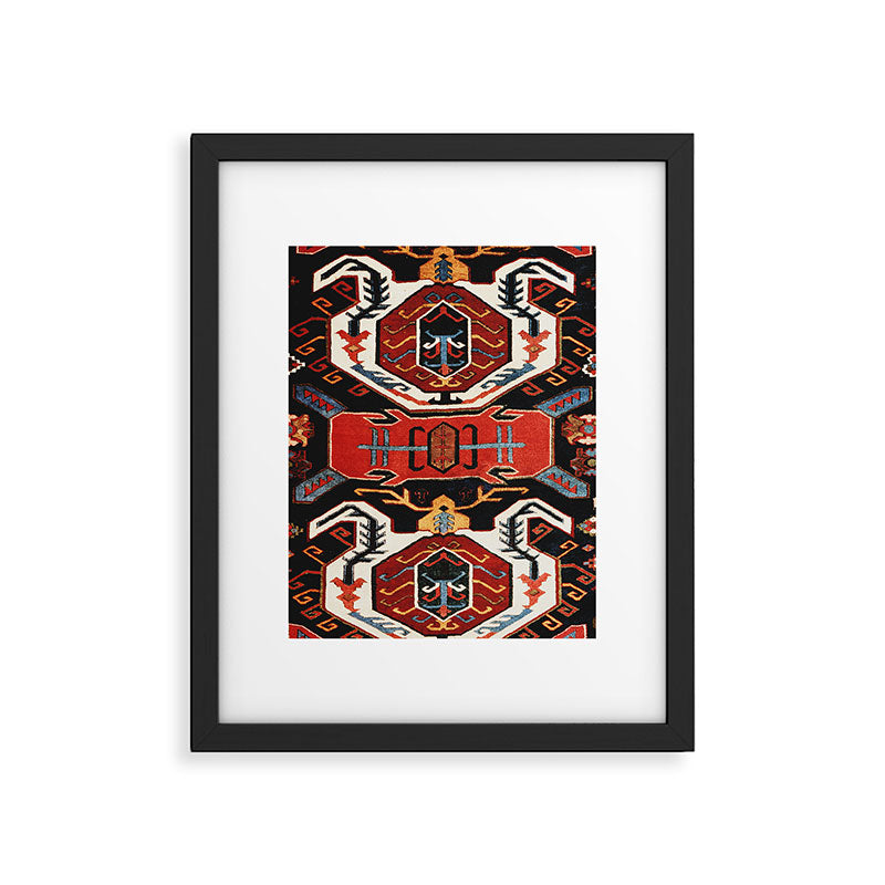 Antique Caucasian Rug With Abstract Animals Print Framed Art Print Gallery Image 4